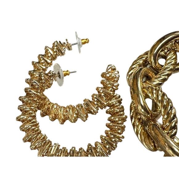 80s VTG Jewelry Lot 7 pr earrings 1 bracelet Gold Tone Rhinestones Hoops Hearts - Picture 9 of 10